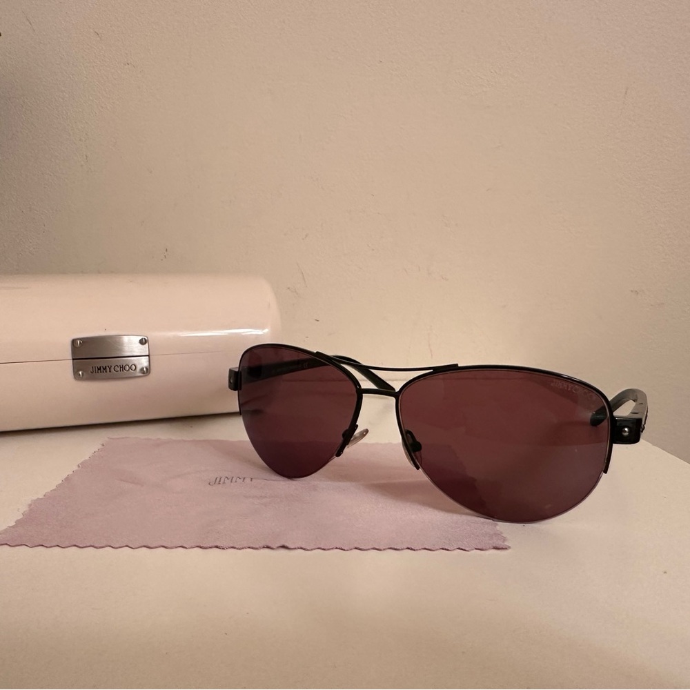 Jimmy Choo Black Aviator Sunglasses with Purple Lenses - Picture 2 of 5